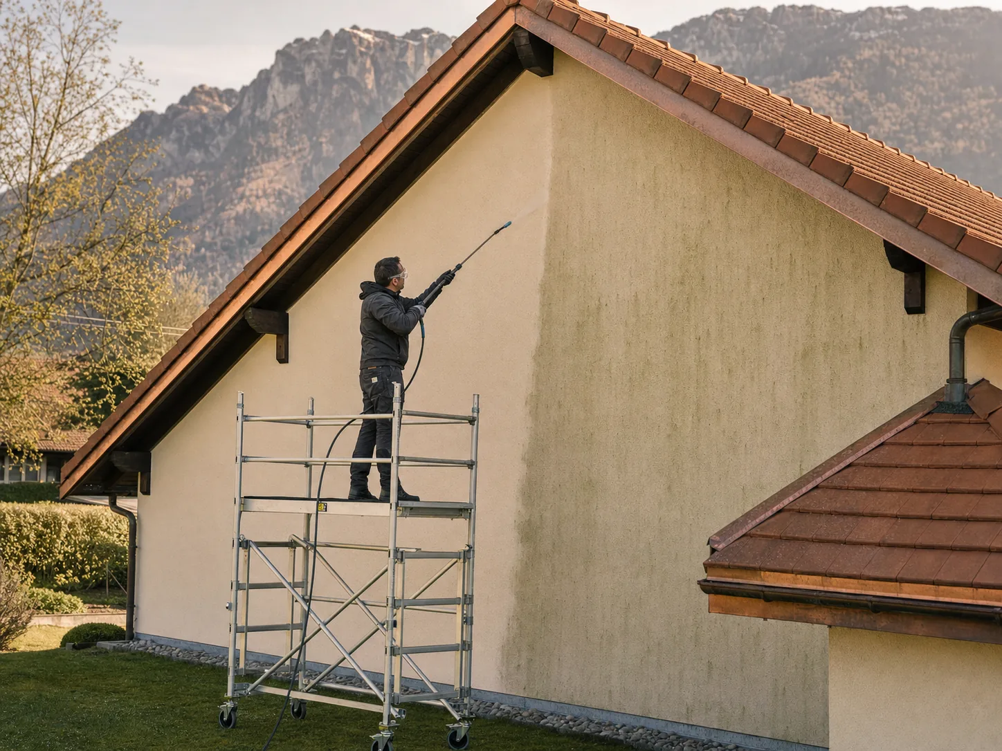 Nettoyage professionnel d’une façade et de son pignon en Haute-Savoie